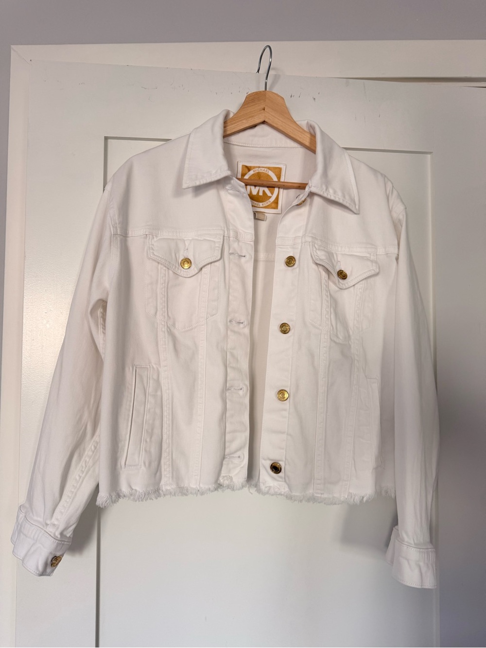 Michael Kors White  Denim Jacket with Gold Buttons